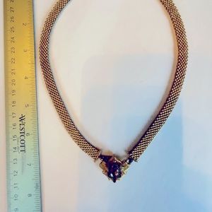 Vintage front clasp necklace with amethyst stone. 16-17”